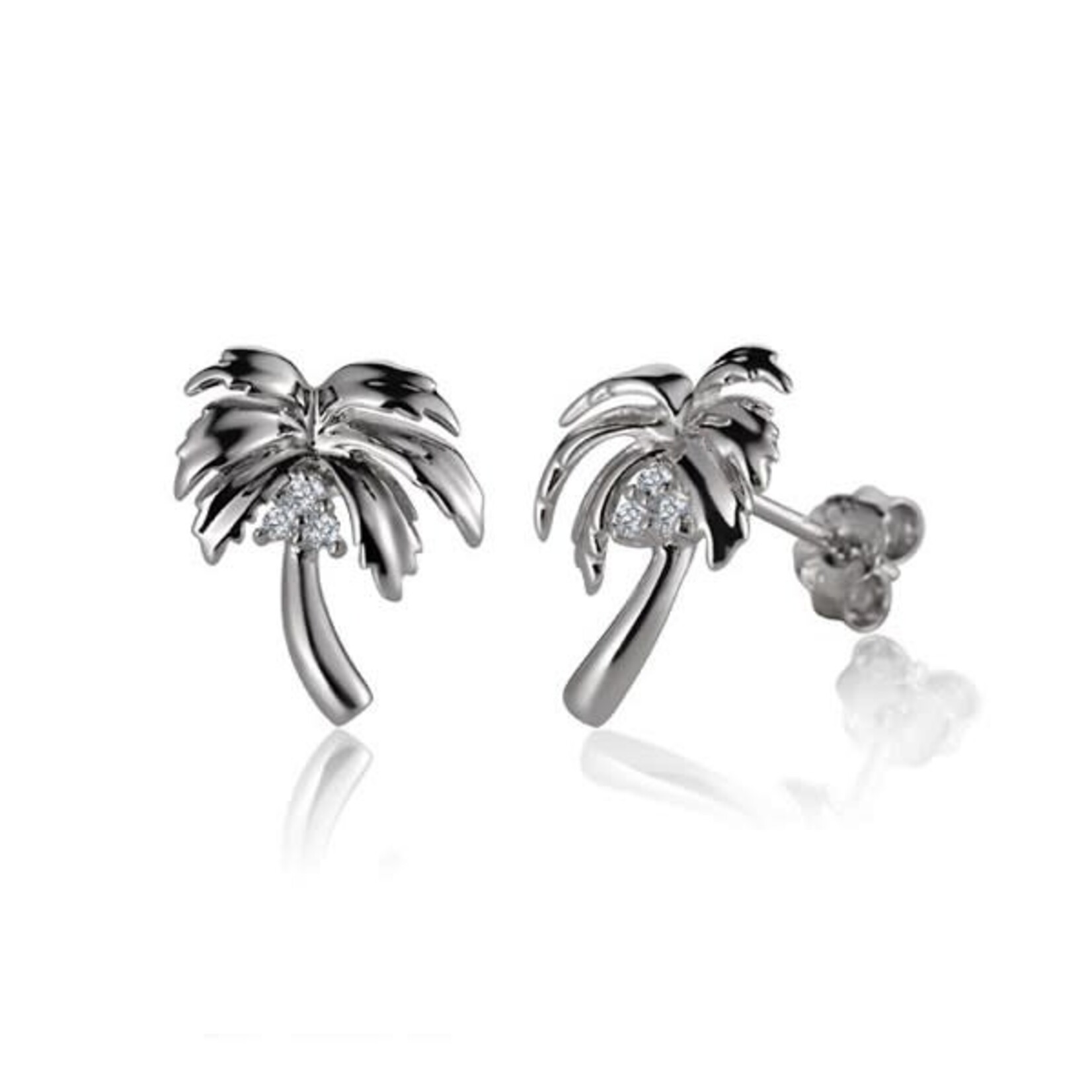 Alamea Sterling Silver CZ Palm Tree Stud Earrings