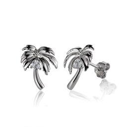 Alamea Sterling Silver CZ Palm Tree Stud Earrings