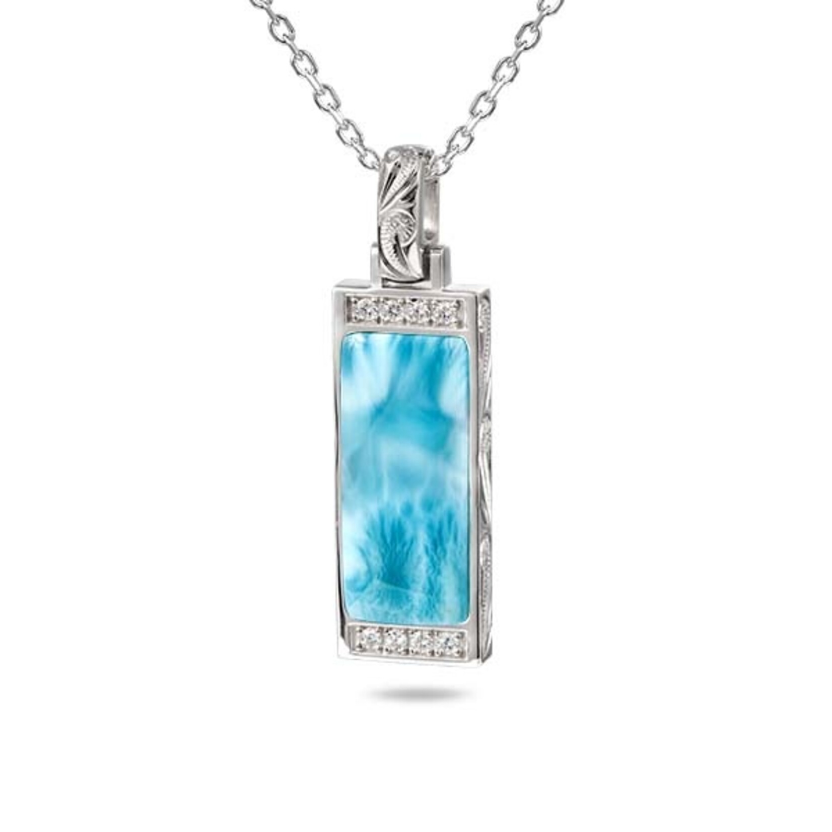 Alamea Sterling Silver CZ Larimar Rectangle Necklace