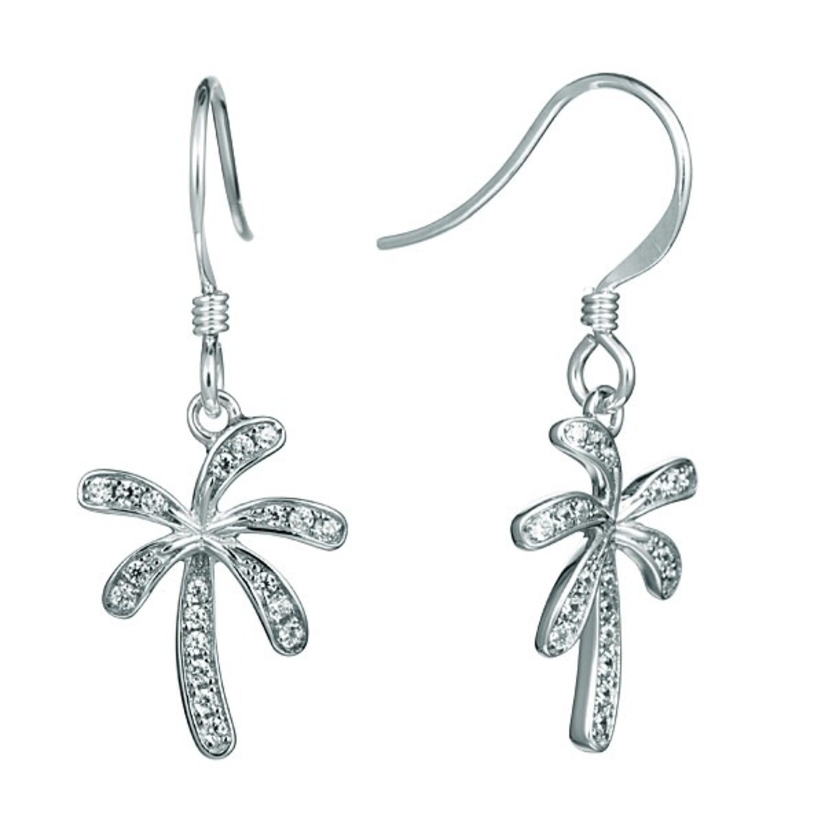 Alamea Sterling Silver CZ Palm Tree Dangle Earrings