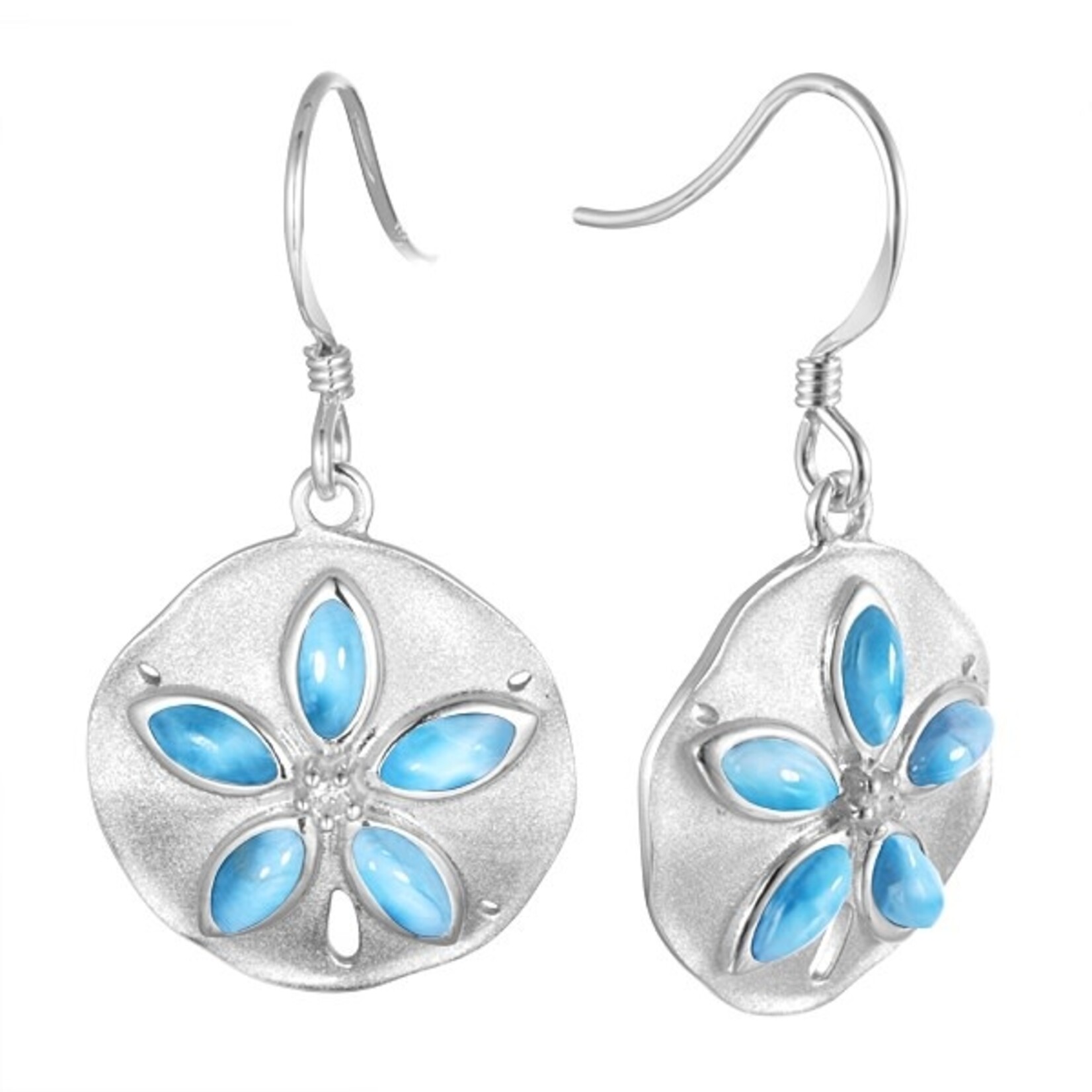 Alamea Sterling Silver Larimar Sand Dollar Earrings