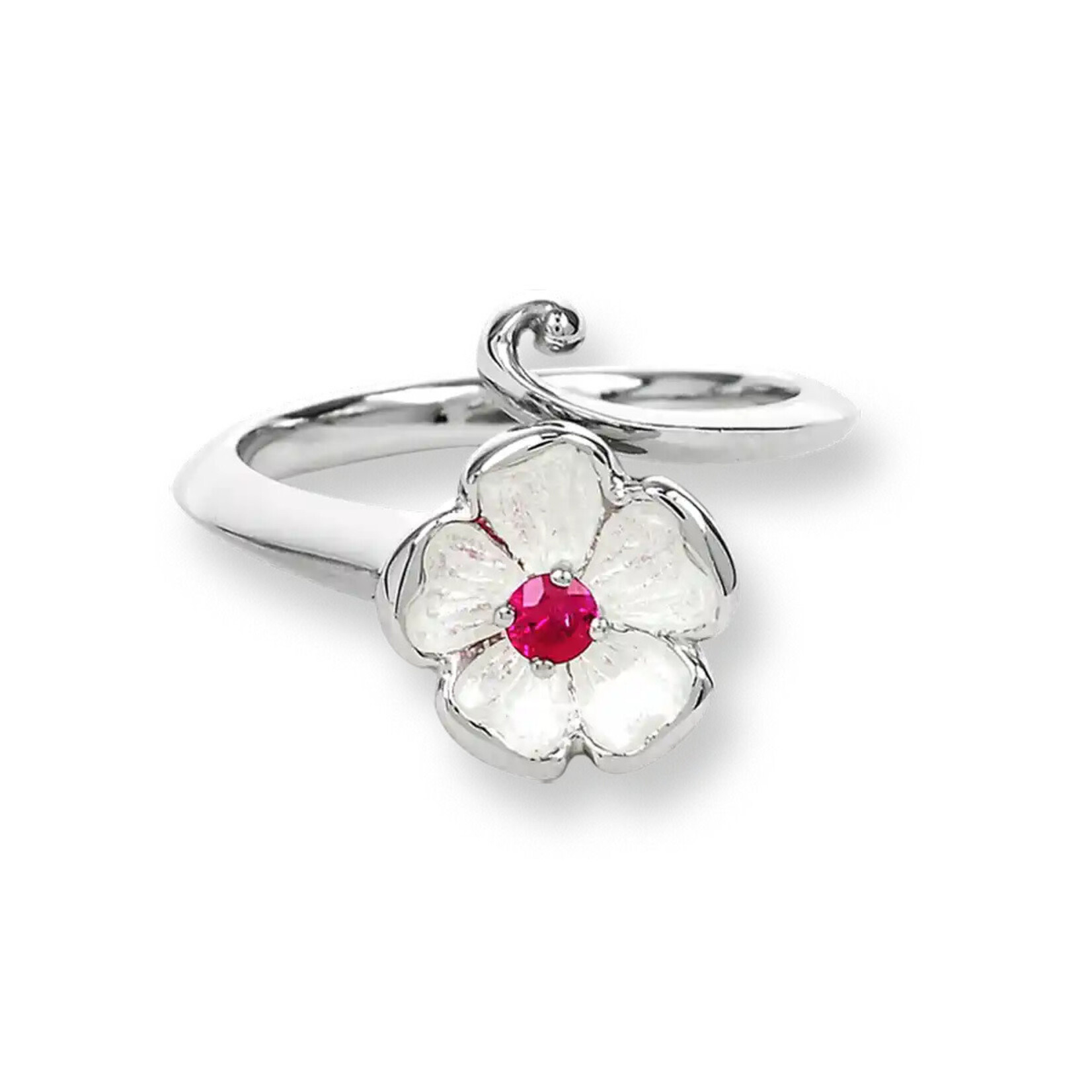 Nicole Barr Sterling Silver Red Ruby White Rose Ring