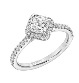 Art Carved Diamond Asymmetrical Halo Engagement Ring