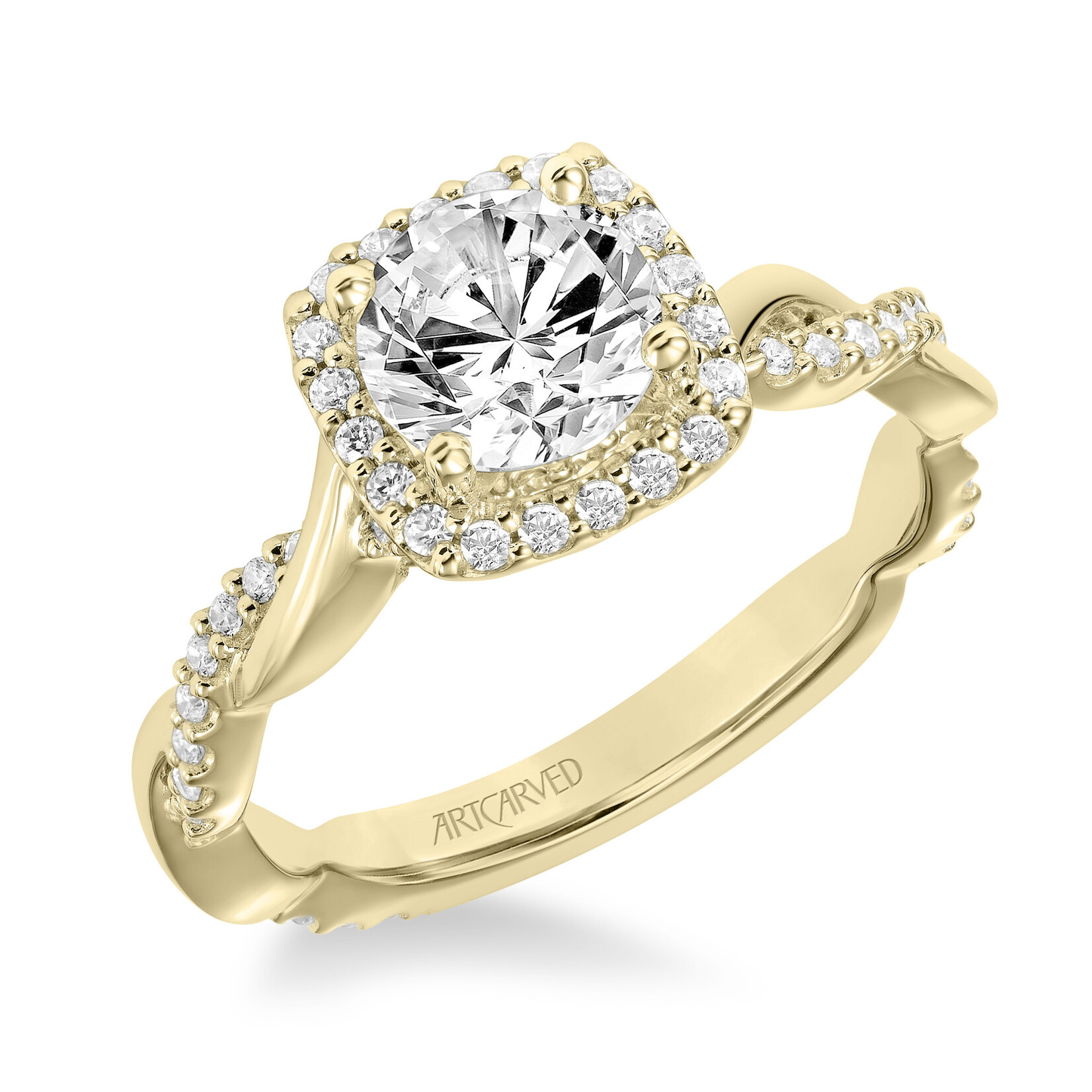 Art Carved Twist Halo Engagement Ring