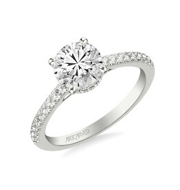 Art Carved Diamond Engagement Ring with Floating Hidden Halo