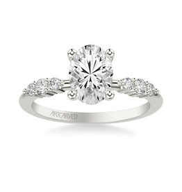 Art Carved Diamond Engagement Ring with Three Stone Diamond Shank