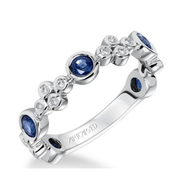 Art Carved Stackable Diamond and Sapphire Anniversary Band