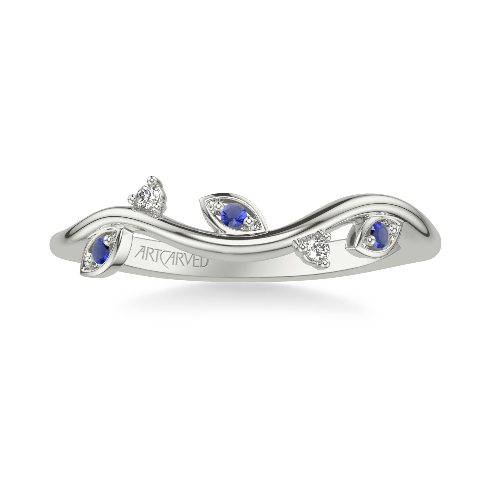 Art Carved Art Carved Floral Blue Sapphire and Diamond Wedding Band #31-V1036