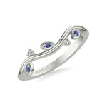 Art Carved Floral Blue Sapphire and Diamond Wedding Band