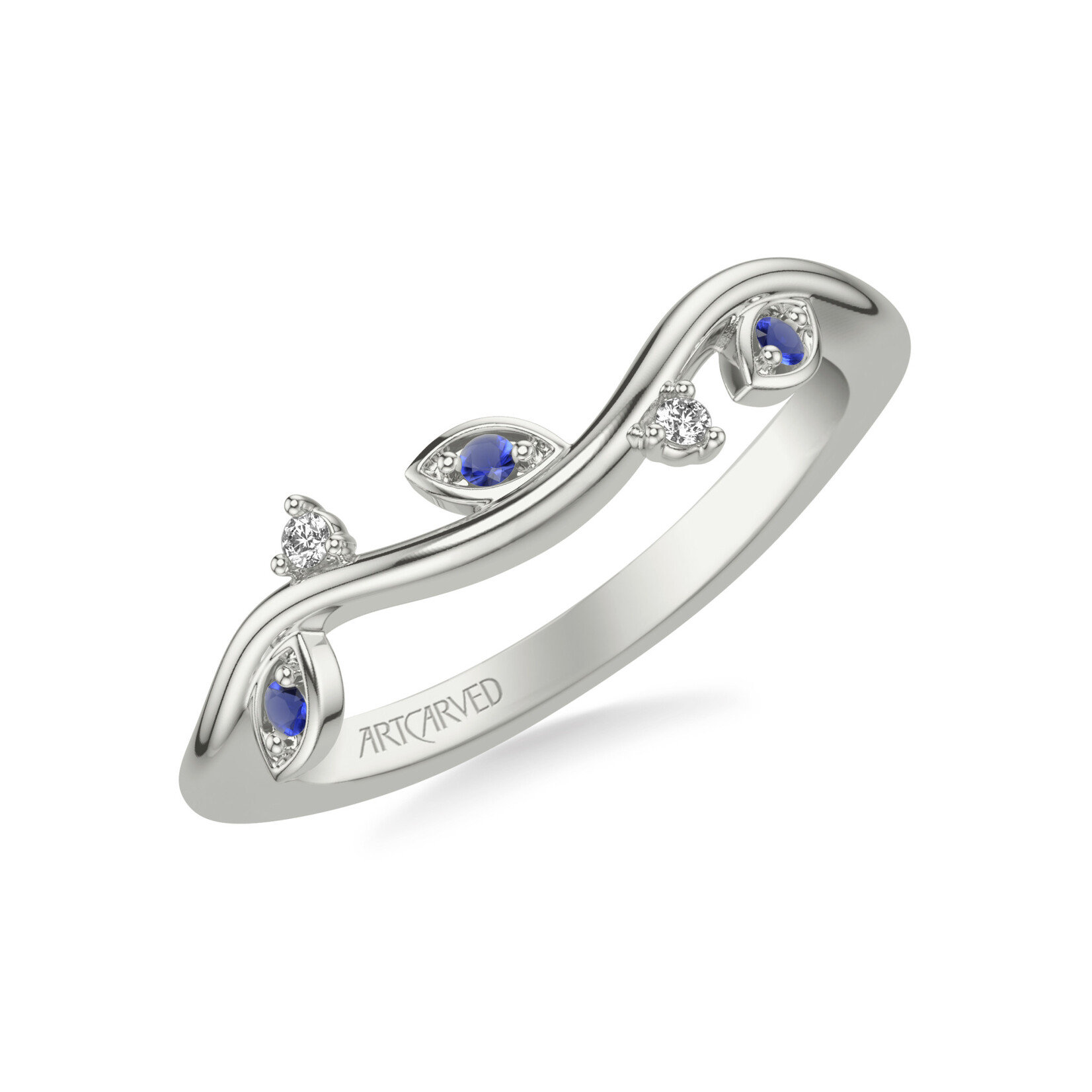 Art Carved Art Carved Floral Blue Sapphire and Diamond Wedding Band #31-V1036