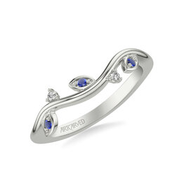 Art Carved Floral Blue Sapphire and Diamond Wedding Band