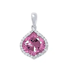 Chatham 14 Karat White Gold Lab-Grown Pink Sapphire & Diamond Drop Pendant