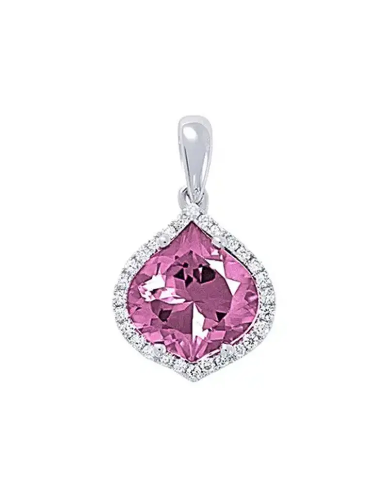 Chatham 14 Karat White Gold Lab-Grown Pink Sapphire & Diamond Drop Pendant