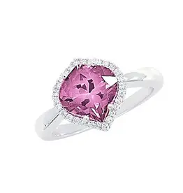 Chatham 14 Karat White Gold Lab-Grown Pink Sapphire and Diamond Ring