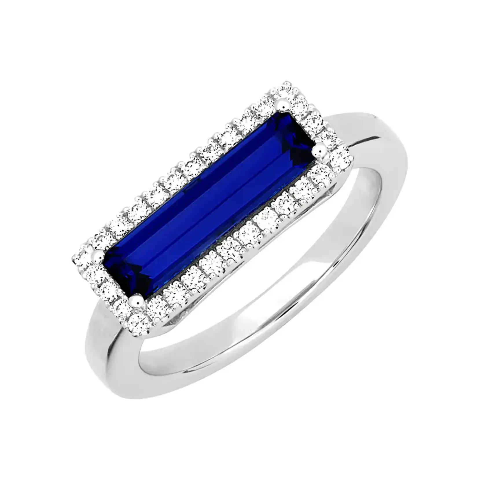 Chatham 14 Karat White Gold Lab-Grown Sapphire & Diamond Ring