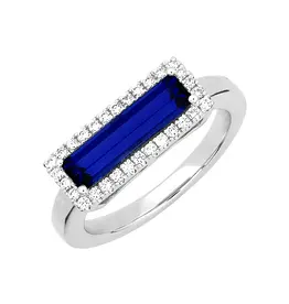 Chatham 14 Karat White Gold Lab-Grown Sapphire & Diamond Ring