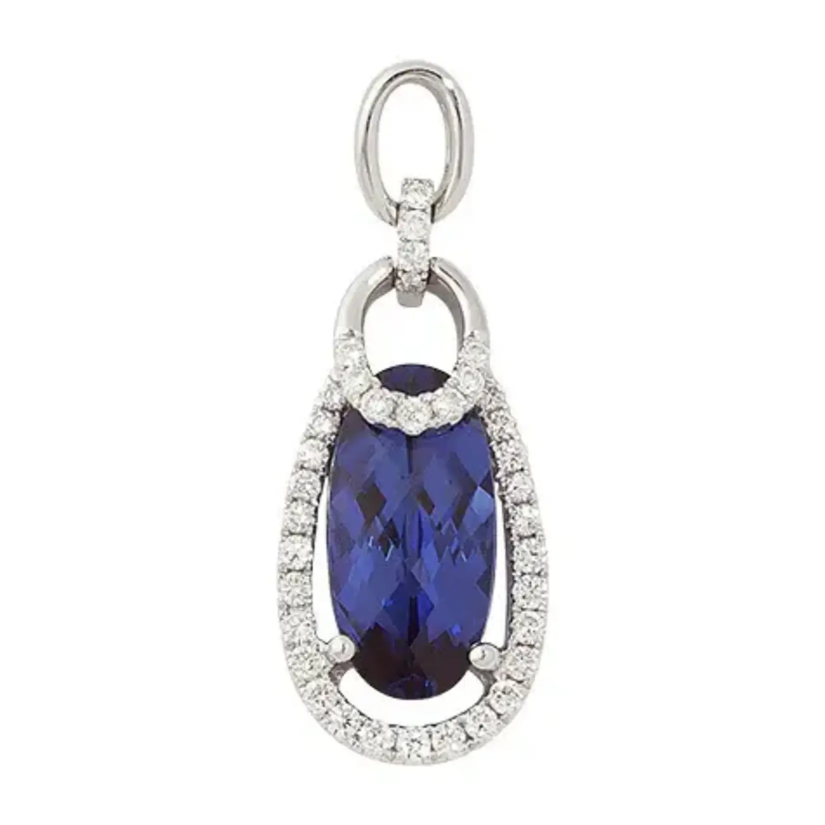Chatham 14 Karat White Gold Lab-Grown Sapphire & Diamond Circle Pendant