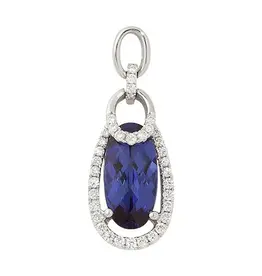 Chatham 14 Karat White Gold Lab-Grown Sapphire & Diamond Circle Pendant