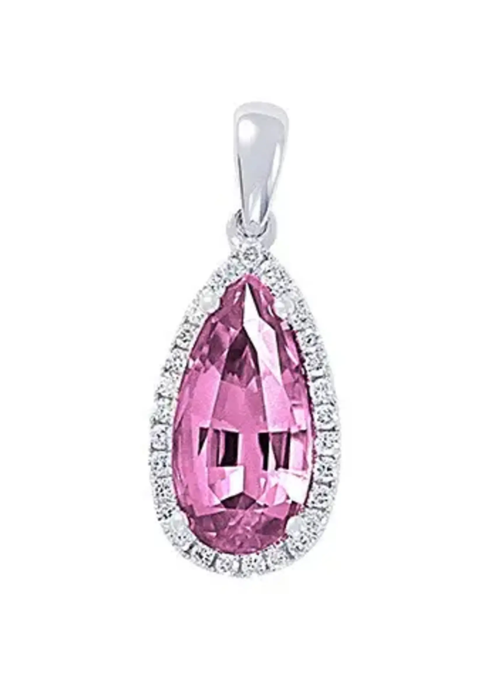 Chatham 14 Karat White Gold Lab-Grown Pink Sapphire & Diamond Pendant