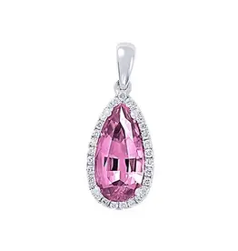 Chatham 14 Karat White Gold Lab-Grown Pink Sapphire & Diamond Pendant