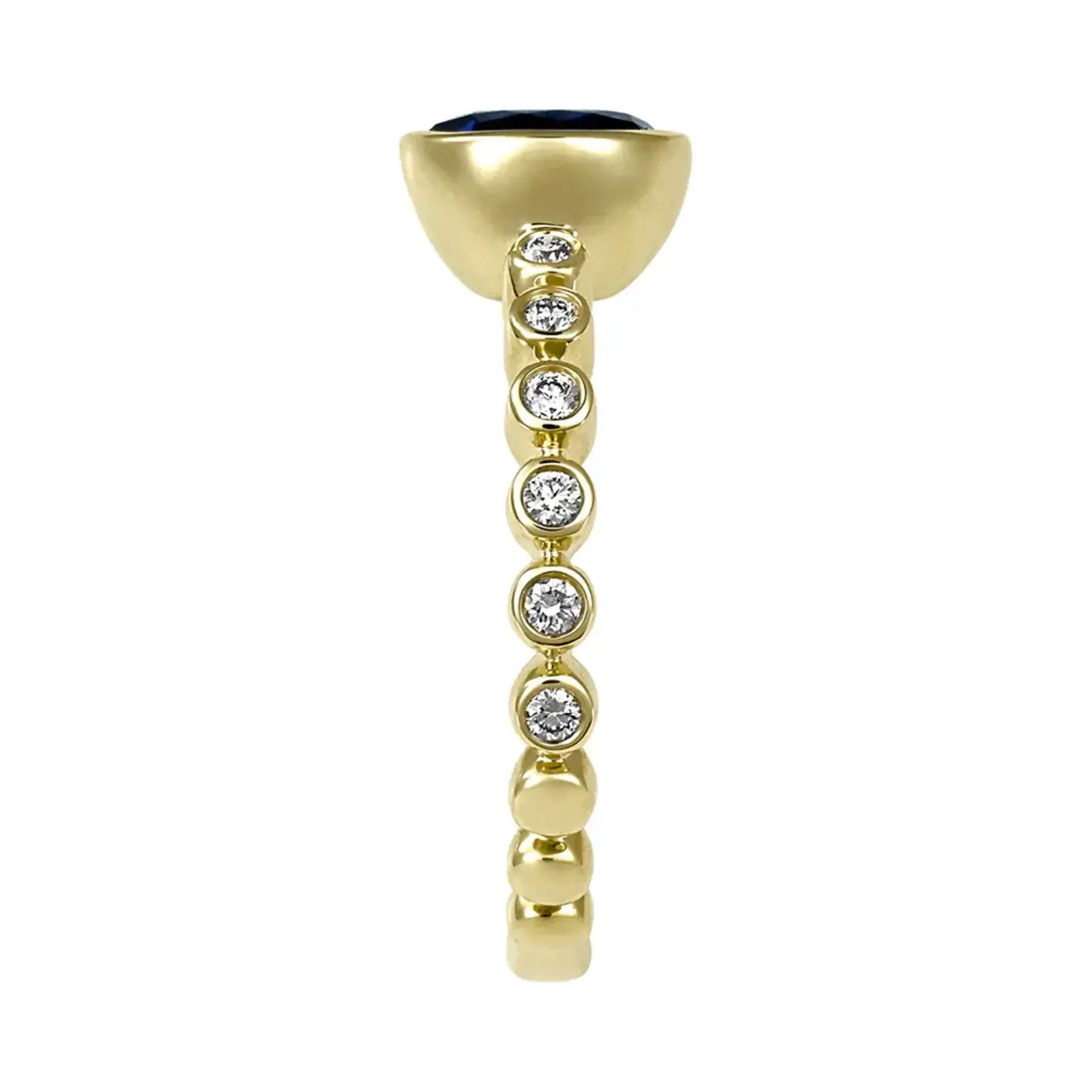 Chatham 14 Karat Yellow Gold Lab-Grown Round Sapphire & Diamond Ring