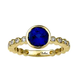 Chatham 14 Karat Yellow Gold Lab-Grown Sapphire & Diamond Ring