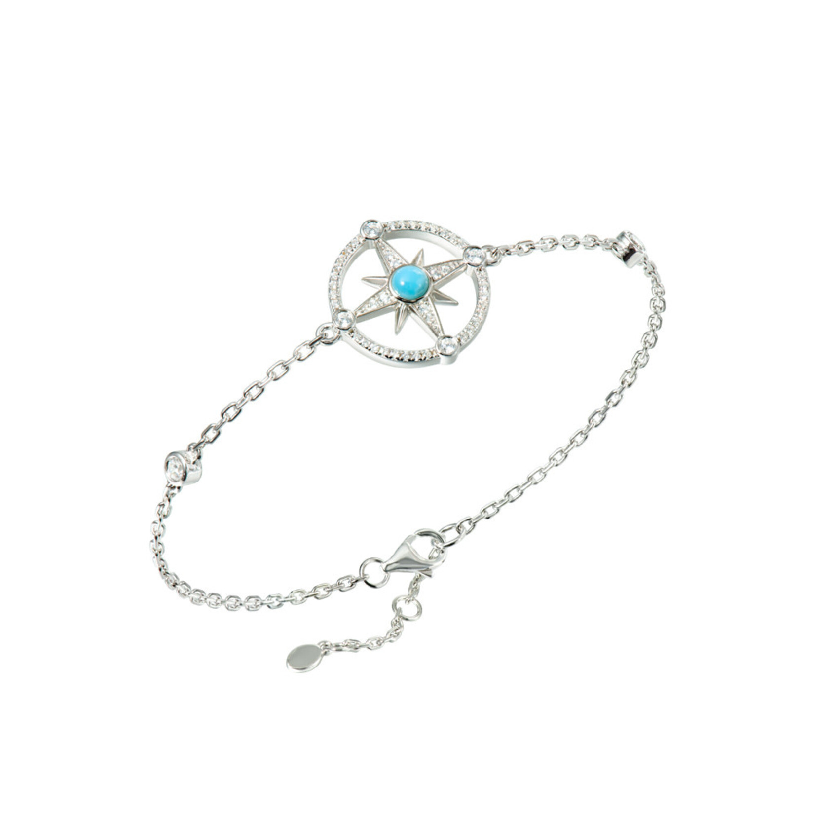 Alamea Sterling Silver CZ Larimar Compass Bracelet