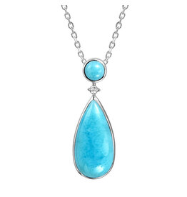 Alamea Sterling Silver CZ Larimar Tear Drop Necklace