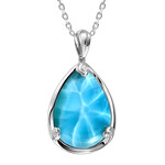 Alamea Sterling Silver Pear Larimar Floral Necklace