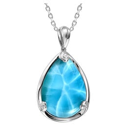 Alamea Sterling Silver Pear Larimar Floral Necklace