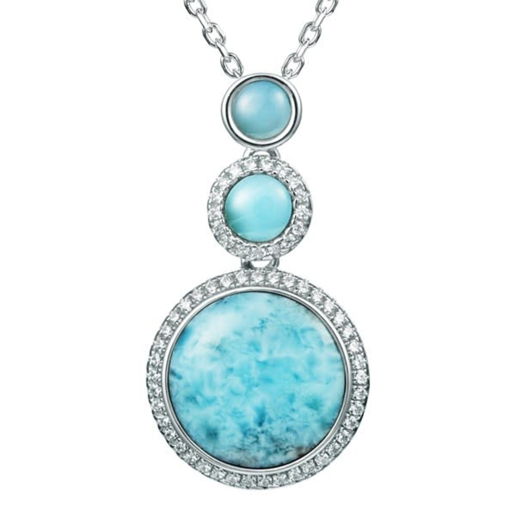 Alamea Sterling Silver CZ Larimar Triple Circle Necklace
