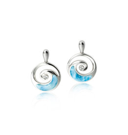 Alamea Sterling Silver CZ Larimar Wave Barrel Earrings