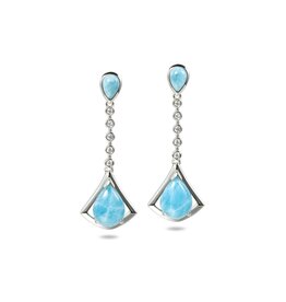 Alamea Sterling Silver CZ Larimar Fan Dangle Earrings