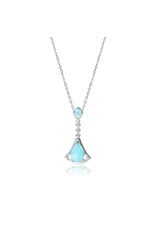 Alamea Sterling Silver CZ Larimar Fan Necklace