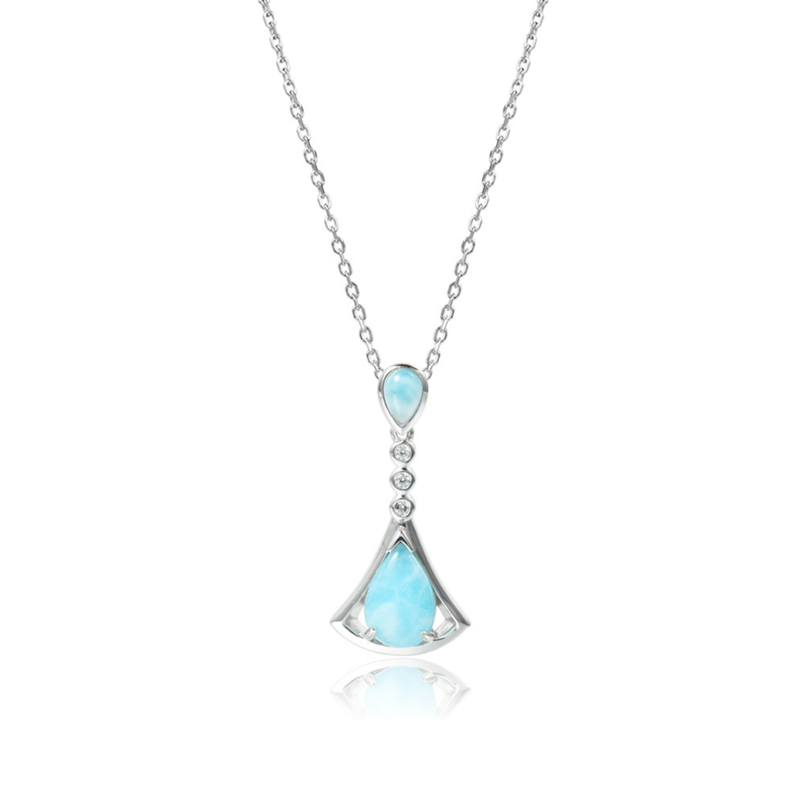 Alamea Sterling Silver CZ Larimar Fan Necklace