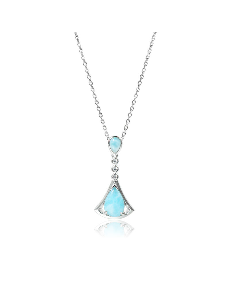 Alamea Sterling Silver CZ Larimar Fan Necklace