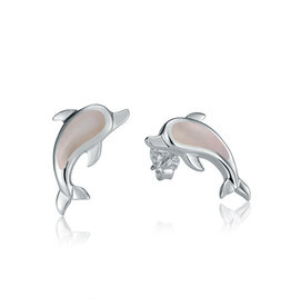 Alamea Sterling Silver Opal Dolphin Stud Earrings