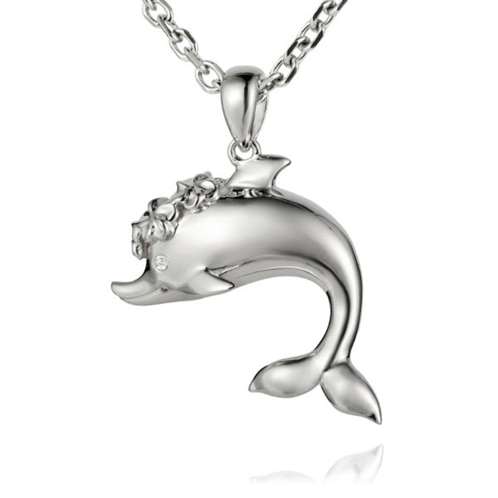 Alamea Sterling Silver CZ Dolphin Floral Necklace