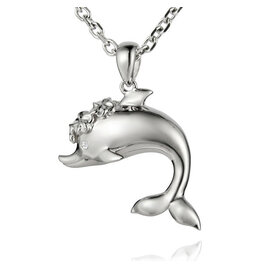 Alamea Sterling Silver CZ Dolphin Floral Necklace