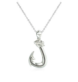 Alamea Sterling Silver Black CZ Fish Hook Necklace