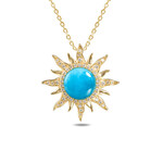 Alamea 14 Karat Yellow Gold Diamond Larimar Sun Pendant