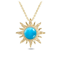 Alamea 14 Karat Yellow Gold Diamond Larimar Sun Pendant