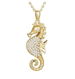 Alamea 14 Karat Yellow Gold Diamond Sea Horse Pendant