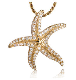 Alamea 14 Karat Yellow Gold Pave Diamond Starfish Pendant