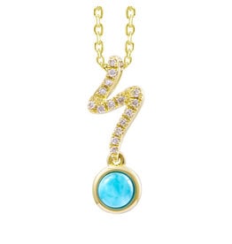 Alamea 14 Karat Yellow Gold Diamond and Larimar Round Twist Pendant