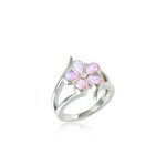 Alamea Sterling Silver CZ Pink Opal Plumeria Ring