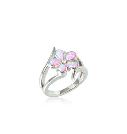 Alamea Sterling Silver CZ Pink Opal Plumeria Ring