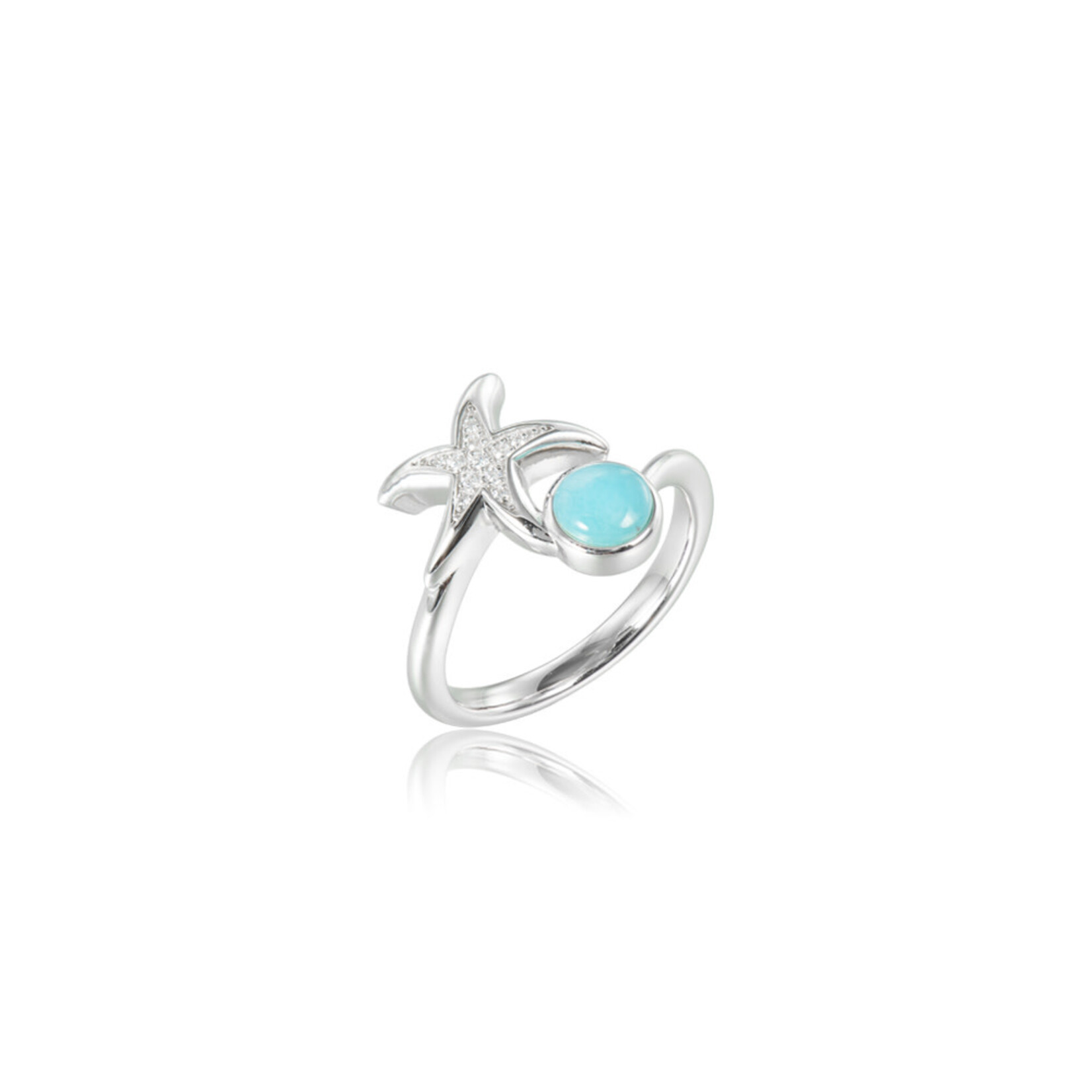 Alamea Sterling Silver CZ and Larimar Starfish Round Ring