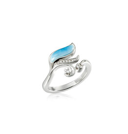 Alamea Sterling Silver CZ Aquamarine and Topaz Larimar Tail Ring