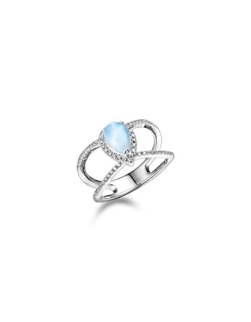 Alamea Sterling Silver Larimar and CZ Ring